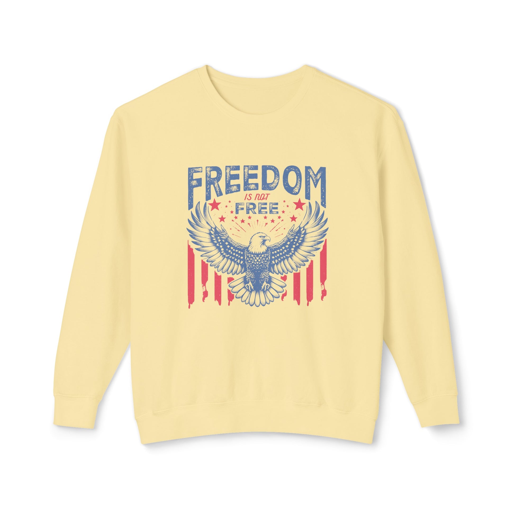 Lightweight Comfort Colors cotton Crewneck featuring a Patriotic American Eagle and Text  that reads Freedom is Not Free