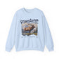 Vintage-style sweatshirt featuring a Montana elk graphic with mountain scenery and “Stay Wild” and “Big Sky Country” text.