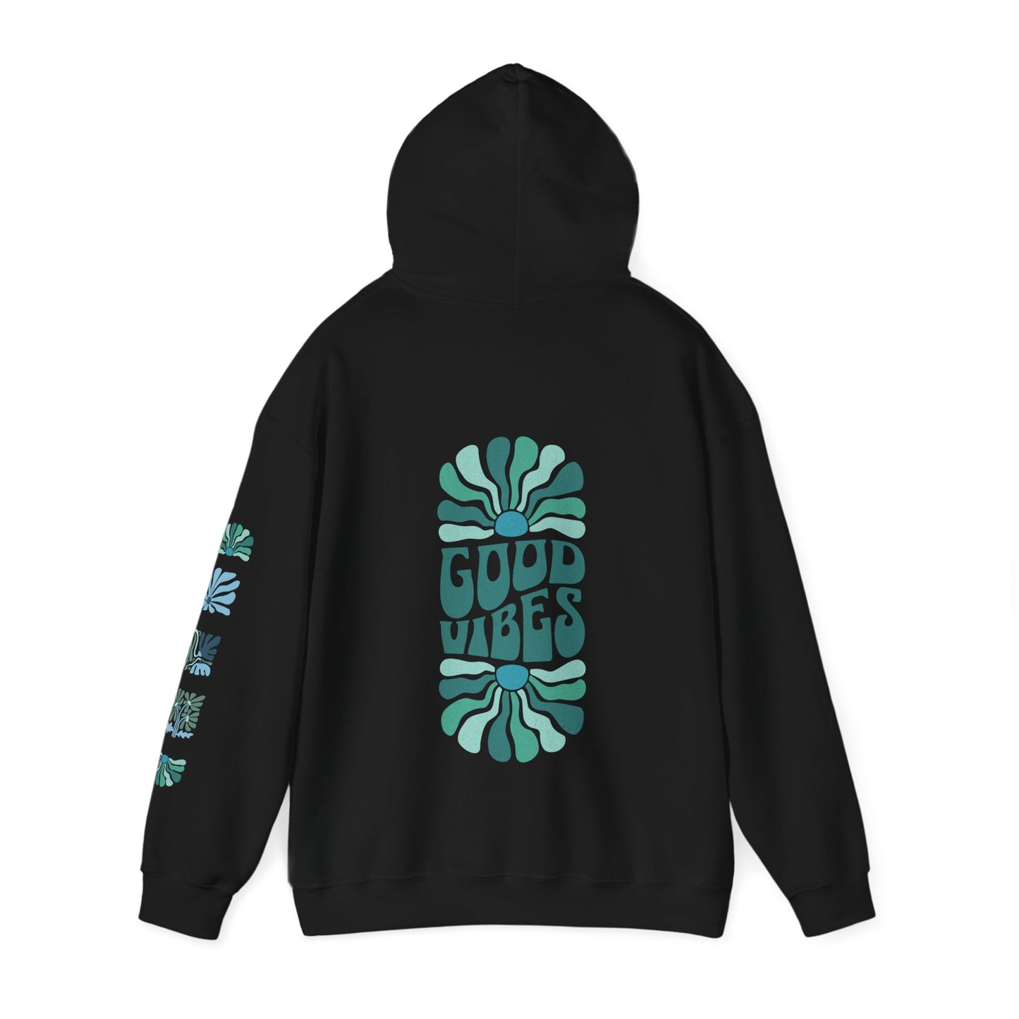 Good Vibes Hooded Sweatshirt, Retro Groovy Vibes Abstract Floral Hoodie, Trendy Oversized Sweatshirt | Front, Back & Sleeve Graphic