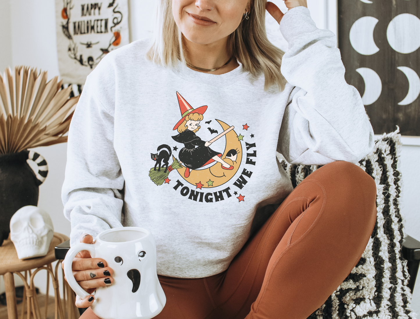 Retro Halloween Sweatshirt | Tonight We Fly Retro Witch Crewneck