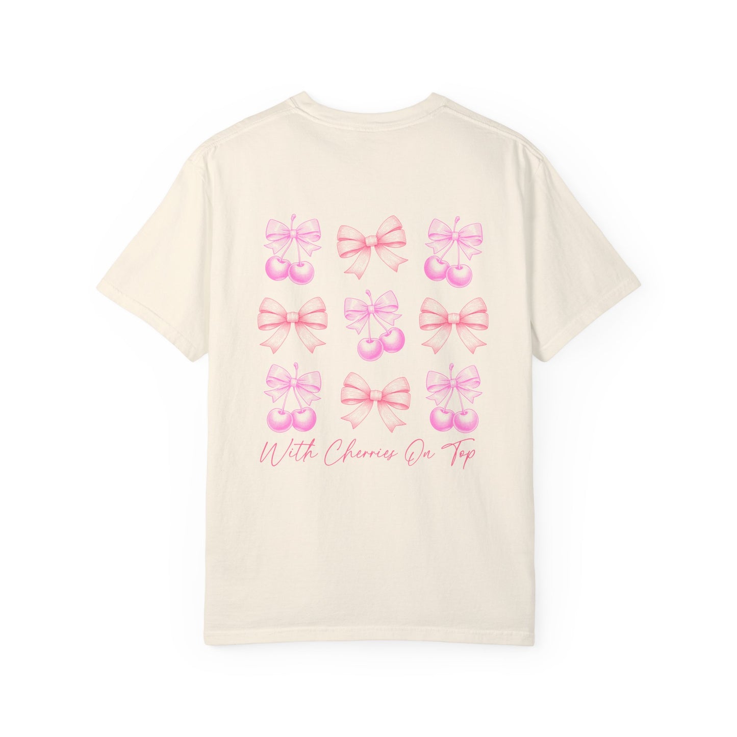 Coquette Soft Girl Comfort Colors Tee | With Cherry on Top, Pink Girly Bow Tshirt, Front & Back Graphic