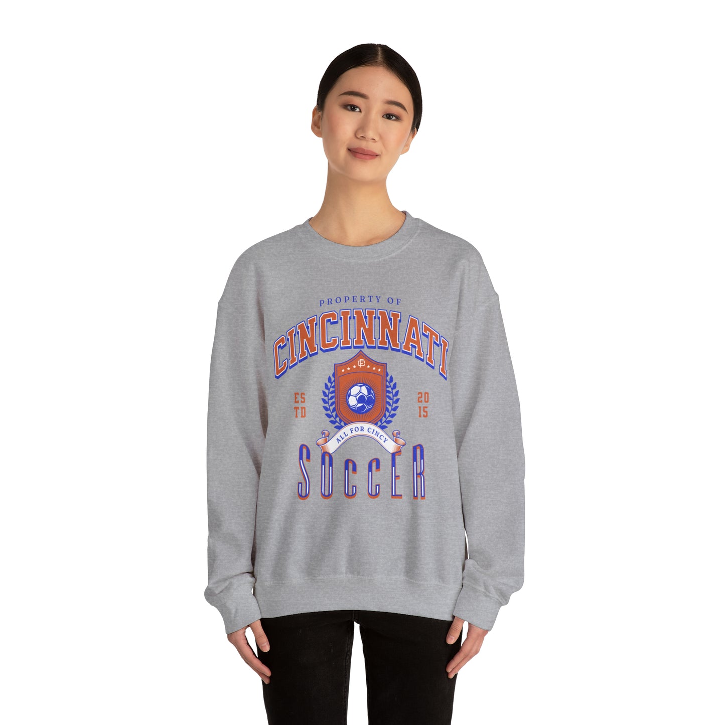 Cincinnati Soccer Crewneck Sweatshirt, Vintage Inspired FC Futbol Game Day Pullover