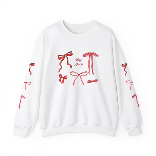 Very Merry Coquette Christmas Bow Crewneck Sweatshirt, Holiday Sweatshirt, Christmas Jumper, Xmas Pullover, Festive Sweater, Winter Apparel
