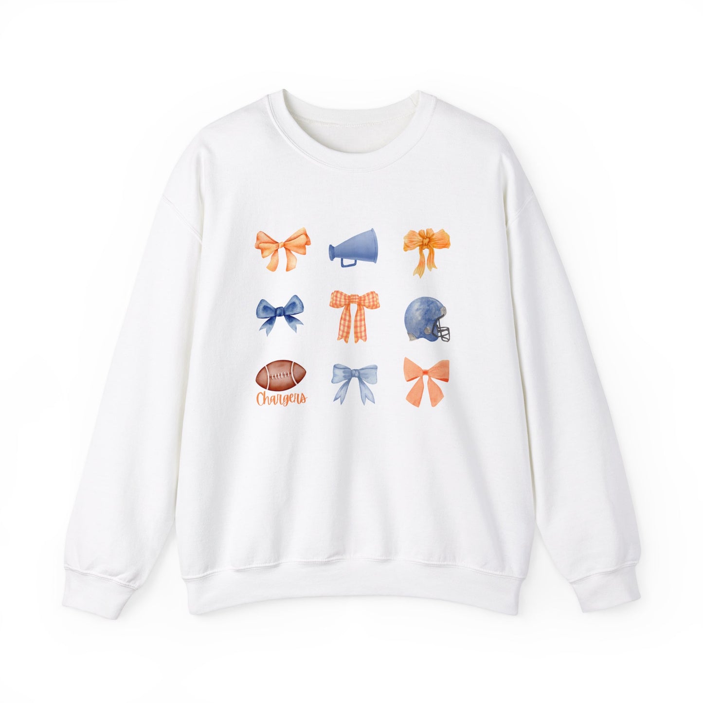 Edison Chargers Football Crewneck | Orange & Blue Watercolor Bow Sweatshirt