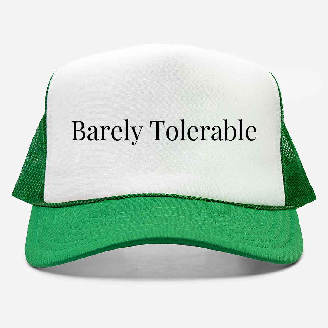 Barely Tolerable EmbroideredTrucker Hat, Simple Bookish Merch, Gift for Book Lovers