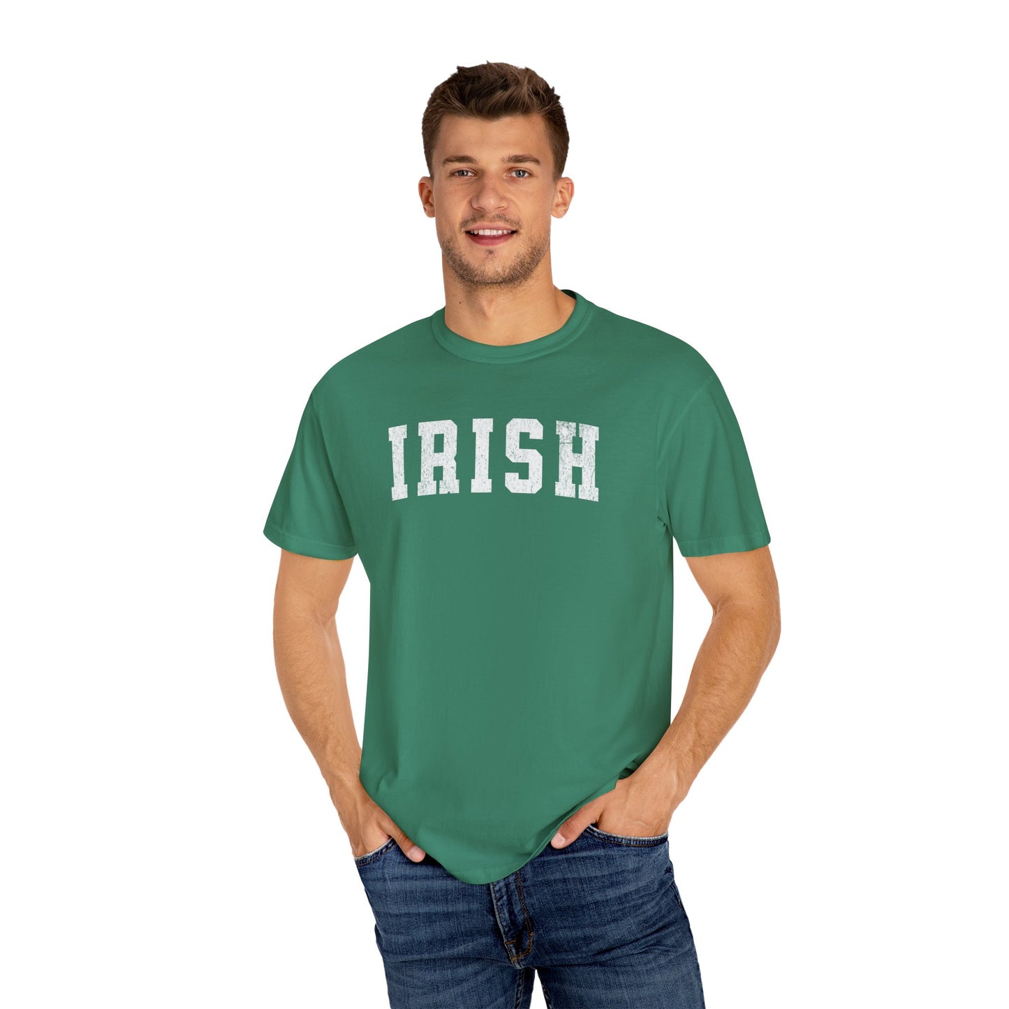 St. Patrick's Day Comfort Colors Tee, Irish Varsity Style Tshirt, Simple Minimalist Preppy Shirt, Unisex Garment-Dyed T-shirt