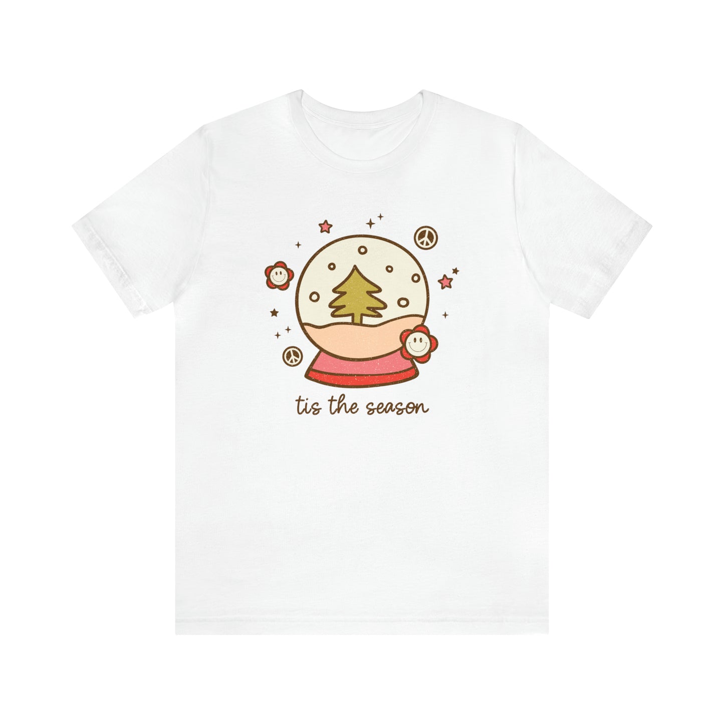 Retro Christmas Tee | Winter Snow Globe T-shirt, Pink Neutral Xmas Shirt