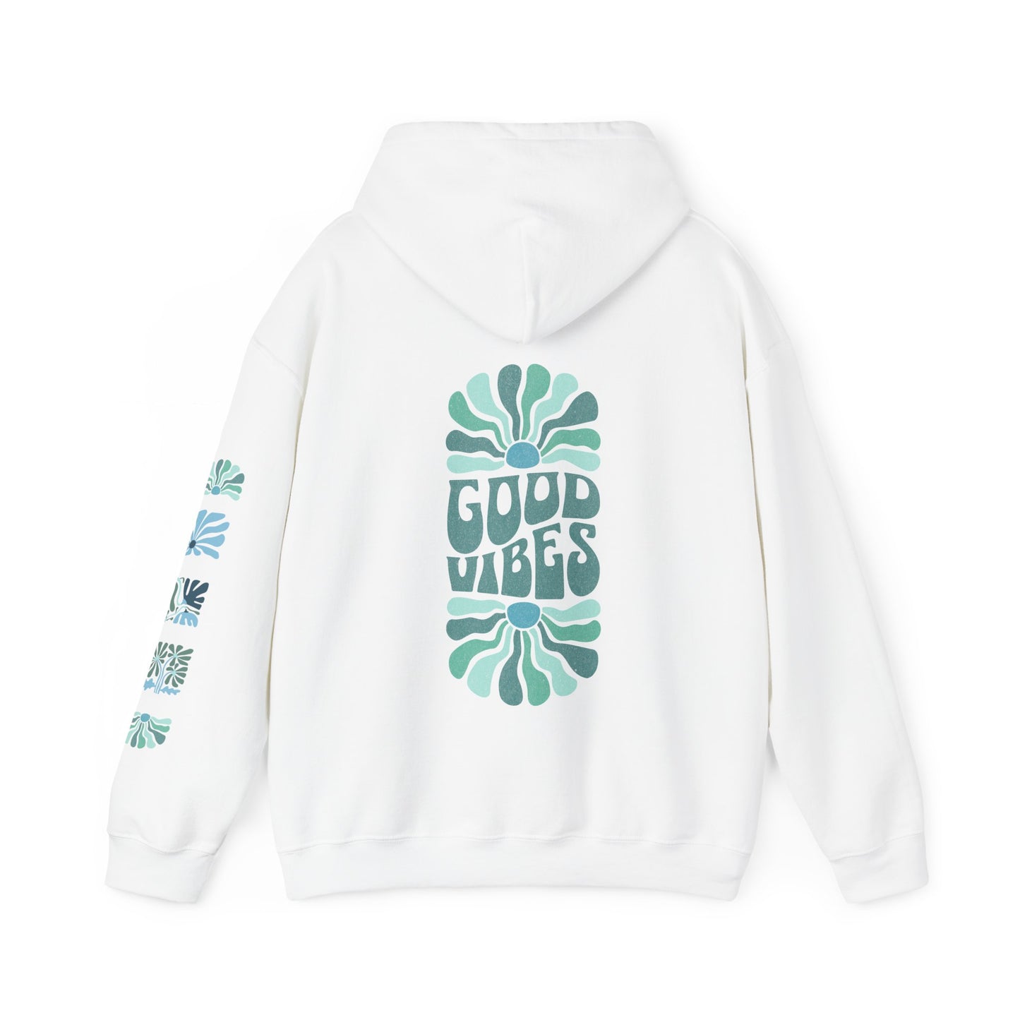 Good Vibes Hooded Sweatshirt, Retro Groovy Vibes Abstract Floral Hoodie, Trendy Oversized Sweatshirt | Front, Back & Sleeve Graphic