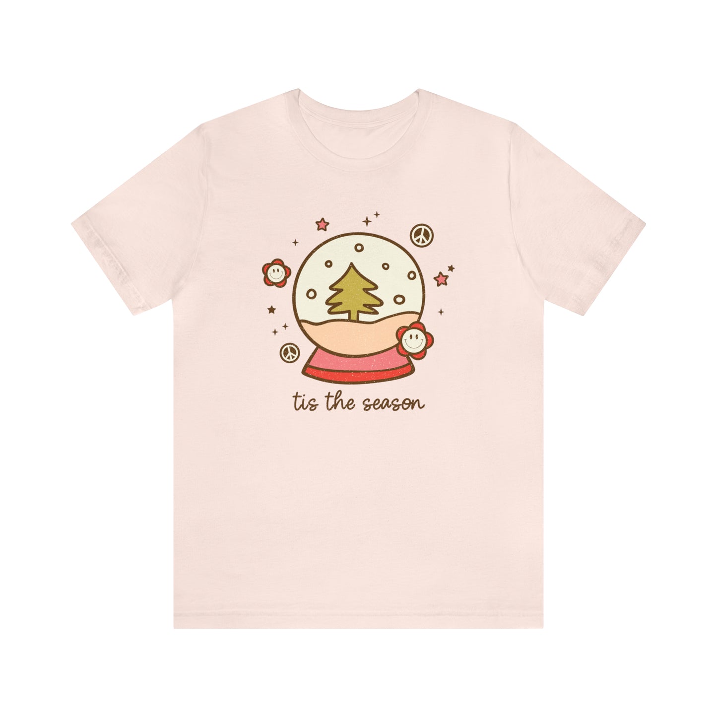 Retro Christmas Tee | Winter Snow Globe T-shirt, Pink Neutral Xmas Shirt