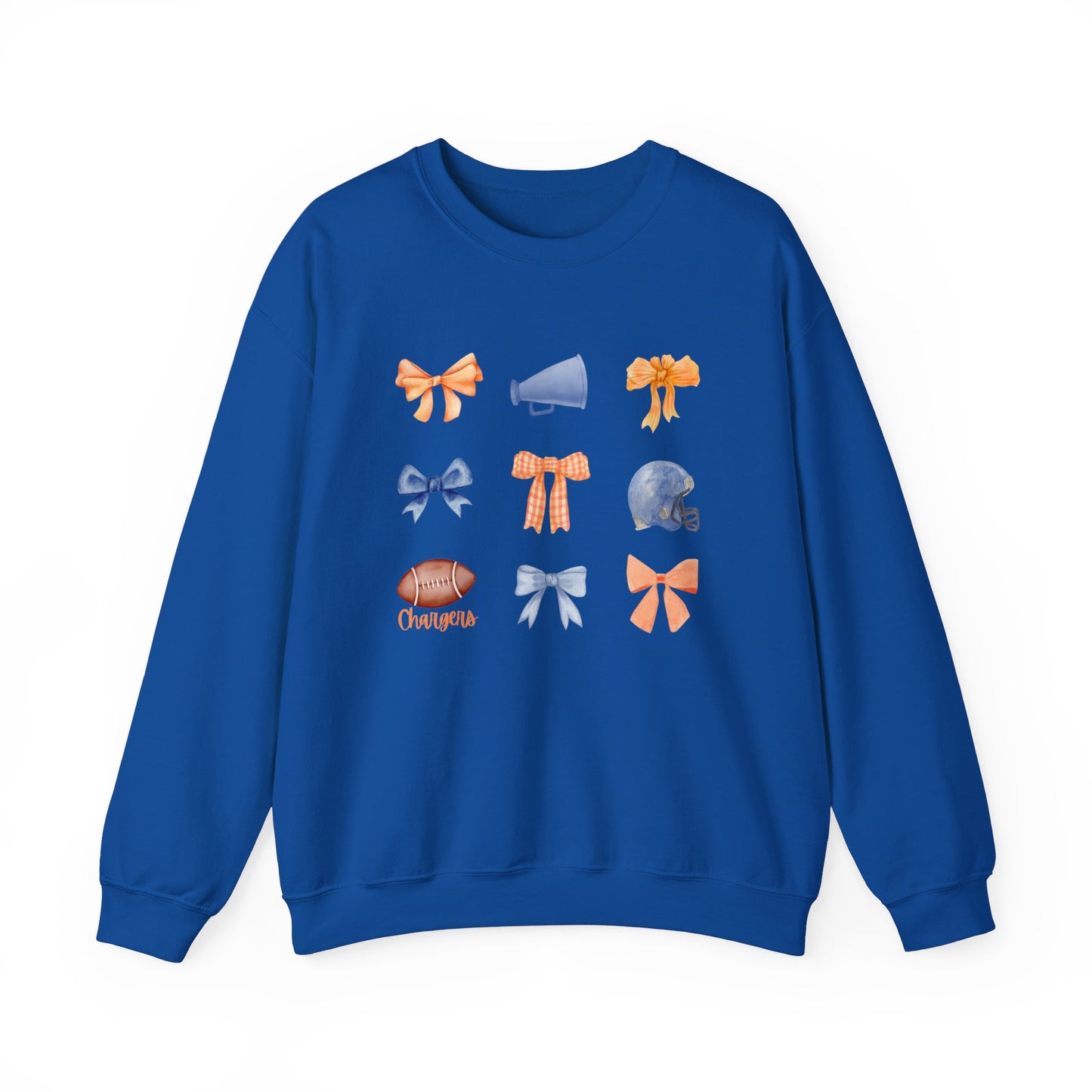 Edison Chargers Football Crewneck | Orange & Blue Watercolor Bow Sweatshirt