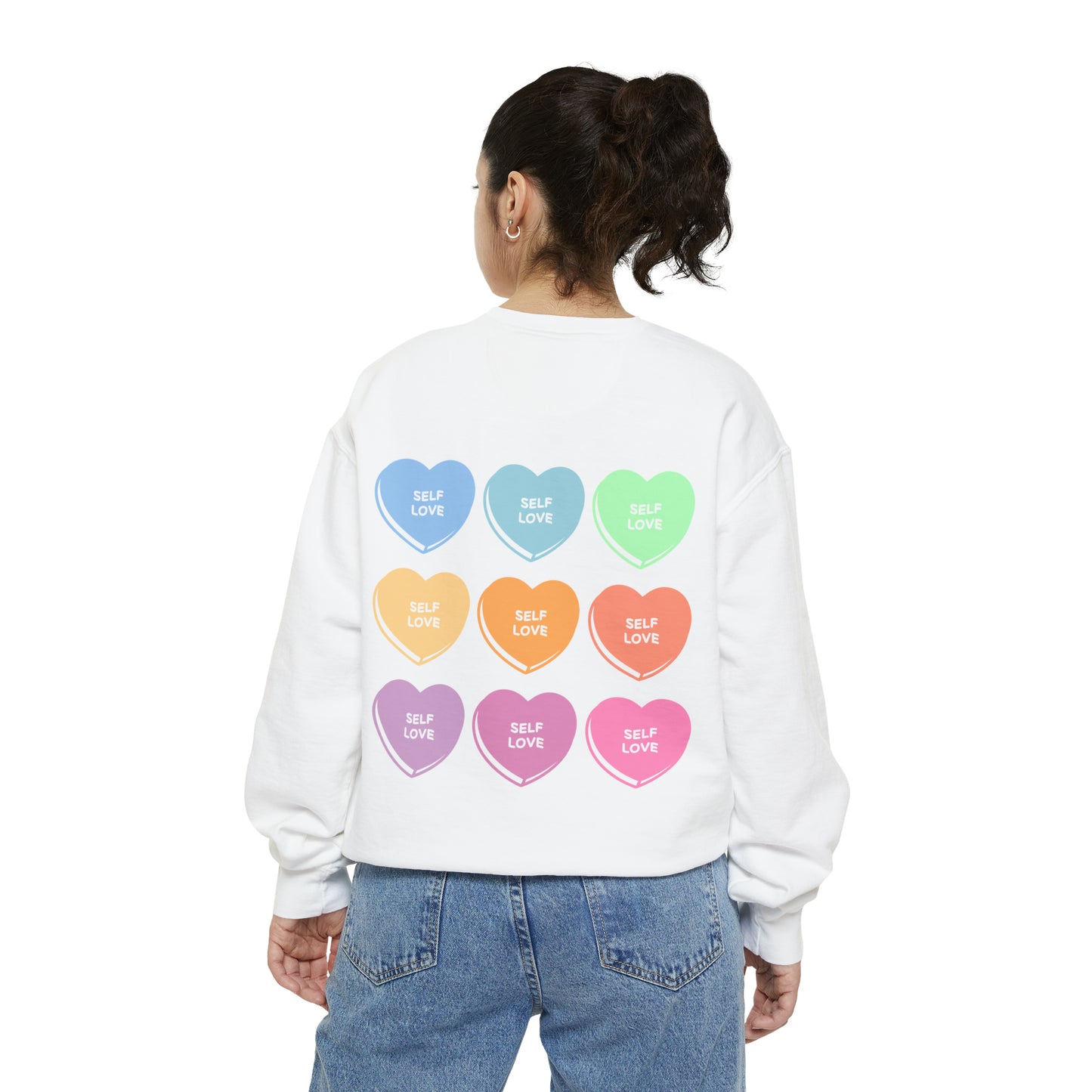 Self Love Club Comfort Crew Crewneck Sweatshirt, Self Love Club Candy Hearts Positivity Crewneck