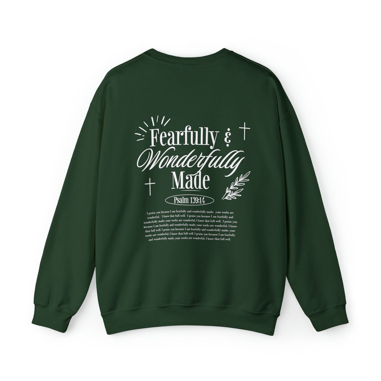 Christian Crewneck | Fearfully and Wonderfully Psalm Sweatshirt, Front & Back Print