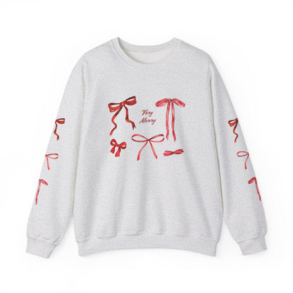 Very Merry Coquette Christmas Bow Crewneck Sweatshirt, Holiday Sweatshirt, Christmas Jumper, Xmas Pullover, Festive Sweater, Winter Apparel