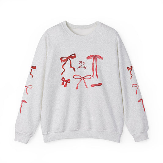 Very Merry Coquette Christmas Bow Crewneck Sweatshirt, Holiday Sweatshirt, Christmas Jumper, Xmas Pullover, Festive Sweater, Winter Apparel