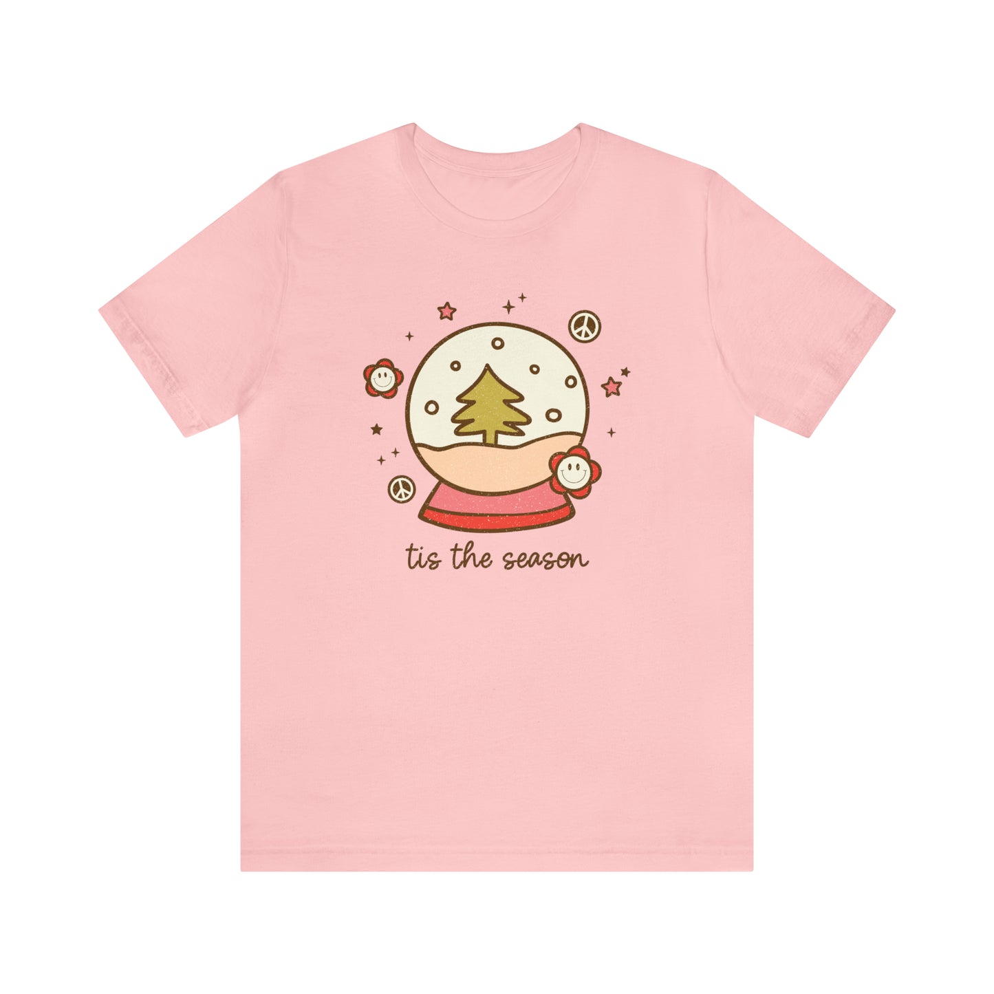 Retro Christmas Tee | Winter Snow Globe T-shirt, Pink Neutral Xmas Shirt