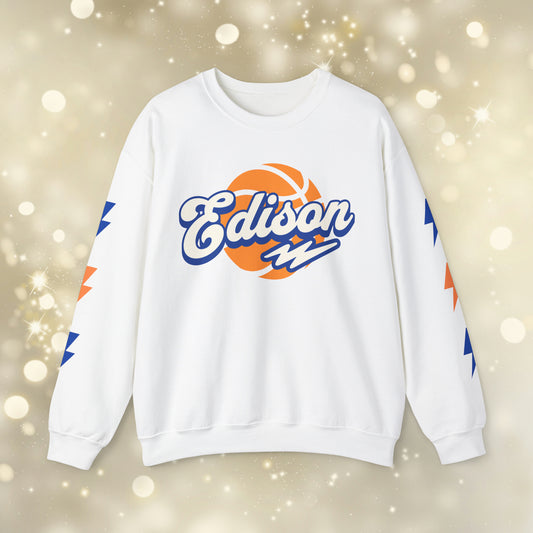 Edison Chargers Basketball Crewneck, Adult Unisex Sweatshirt with Front & Sleeve Graphics