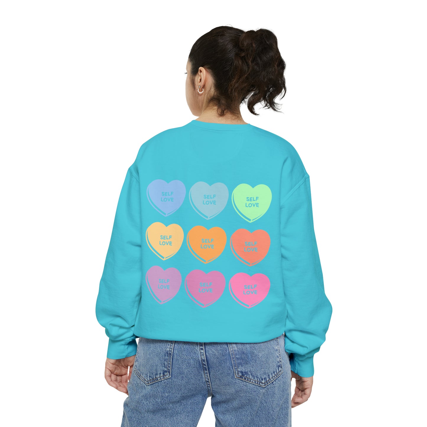 Self Love Club Comfort Crew Crewneck Sweatshirt, Self Love Club Candy Hearts Positivity Crewneck