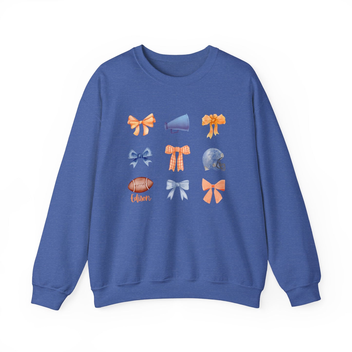 Edison Chargers Football Crewneck | Orange & Blue Watercolor Bow Sweatshirt