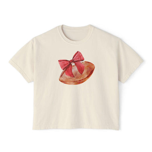 Coquette Football Comfort Colors Cropped Boxy, Red Watercolor Bow Gameday Tee, College Football Game Outfit