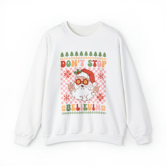 Don't Stop Believin' Groovy Santa Christmas Crewneck Sweatshirt