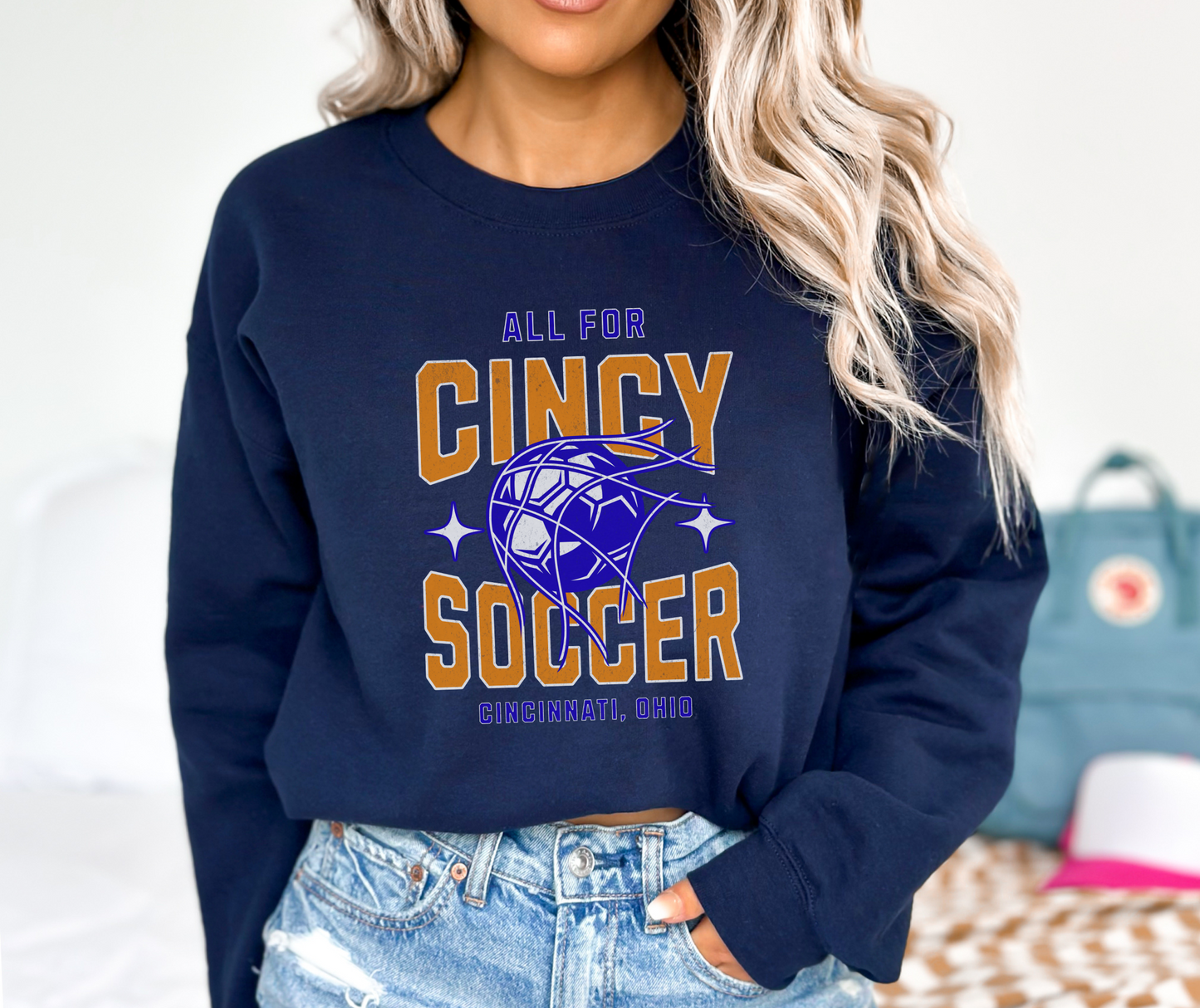 Cincinnati Soccer Orange and Blue Futbol Gameday Crewneck Sweatshirt