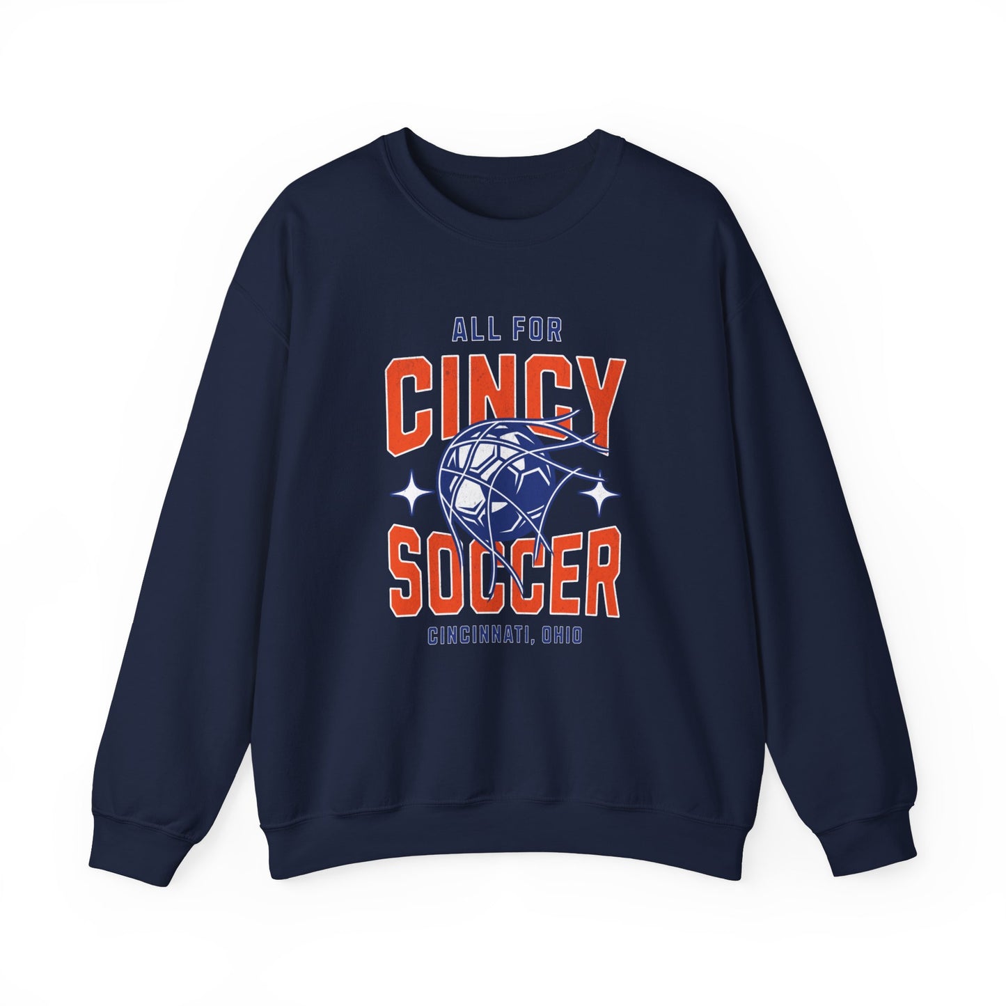 Cincinnati Soccer Orange and Blue Futbol Gameday Crewneck Sweatshirt