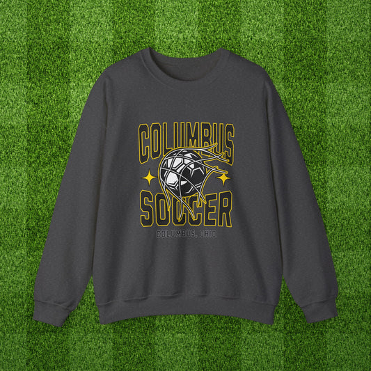 Columbus Gold and Black Soccer Goal Crewneck Sweatshirt, CBus Futbol