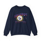 Crewneck Sweatshirt featuring a retro inspired Baseball Mascot. The text reads Cleveland Total Solar Eclipse April 2024 in red and blue font.