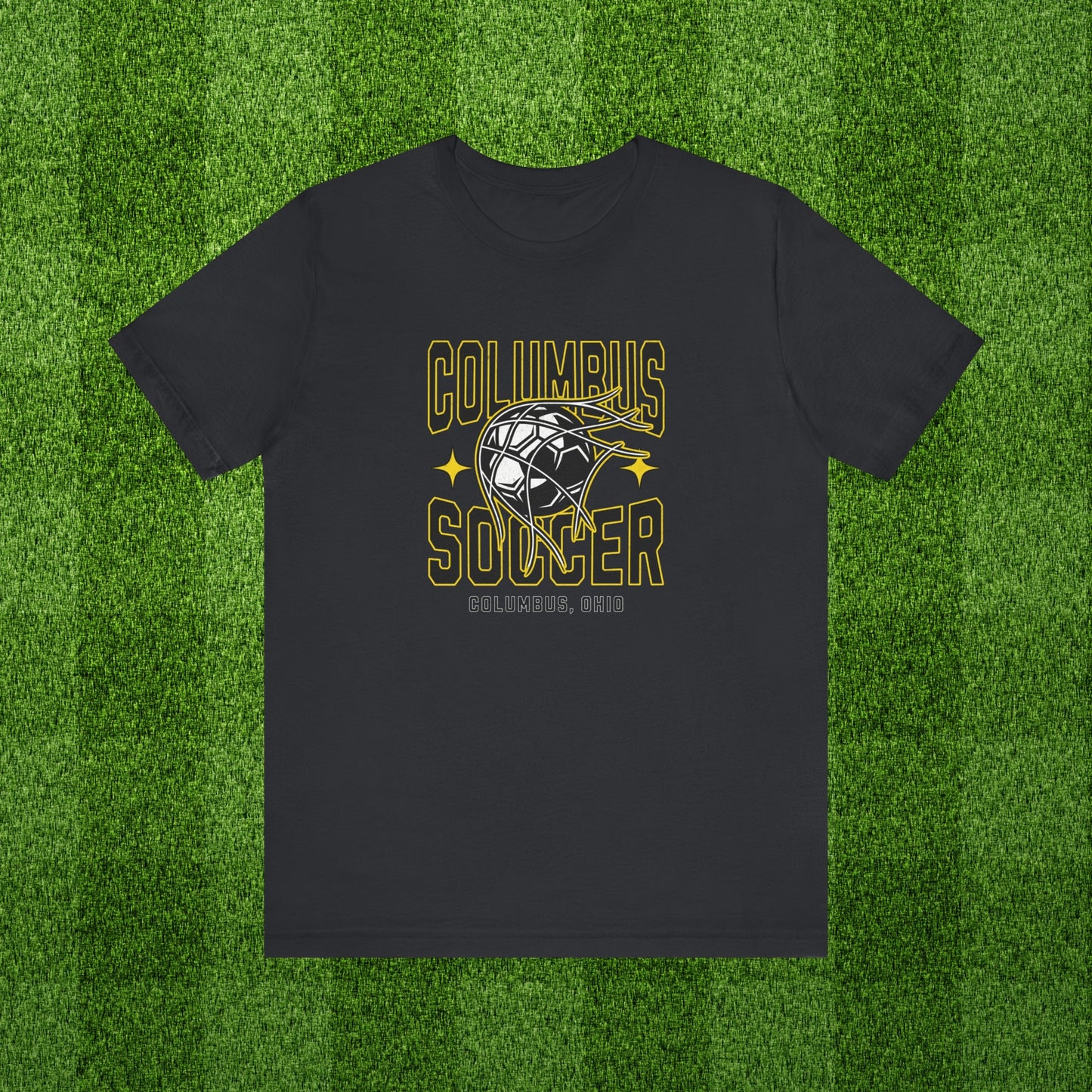 Columbus Soccer Gameday Tee With Black and Gold Soccer Ball Graphic