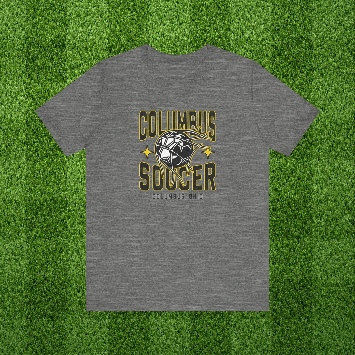 Columbus Soccer Gameday Tee With Black and Gold Soccer Ball Graphic