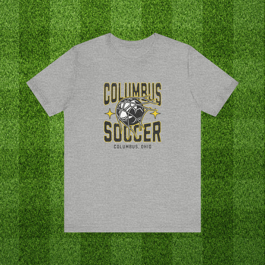 Columbus Soccer Gameday Tee With Black and Gold Soccer Ball Graphic