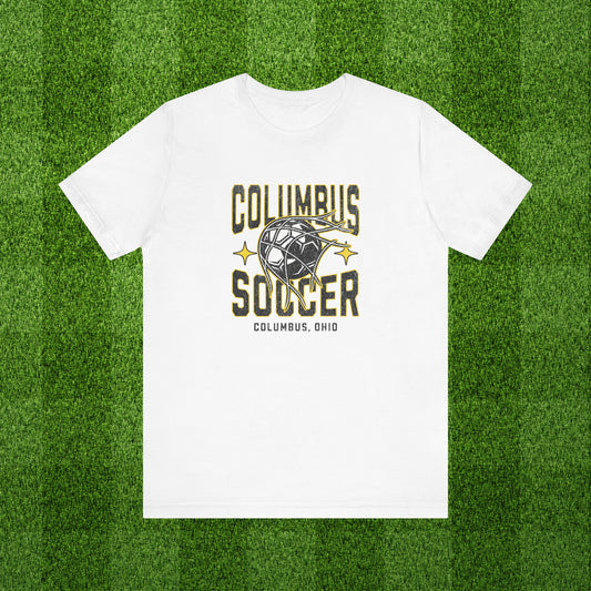 Columbus Soccer Gameday Tee With Black and Gold Soccer Ball Graphic