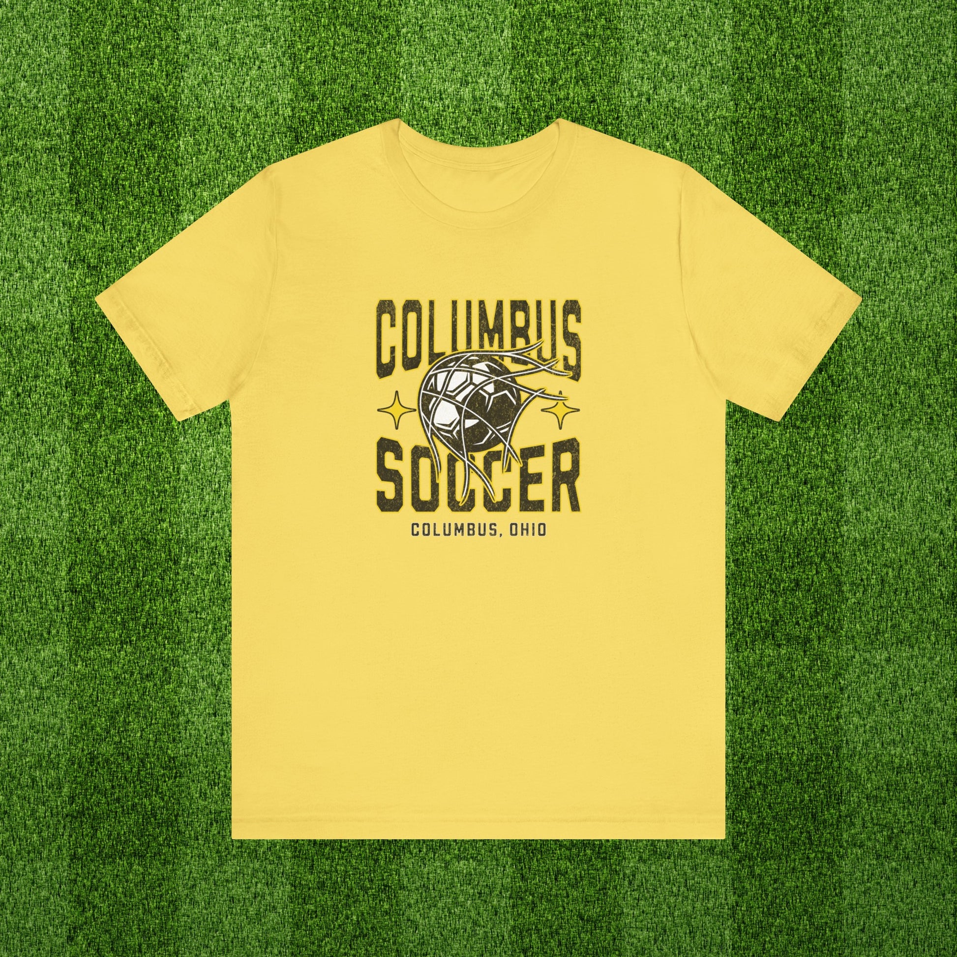 Columbus Soccer Gameday Tee With Black and Gold Soccer Ball Graphic