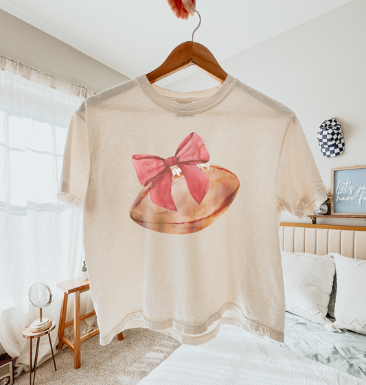 Coquette Football Comfort Colors Cropped Tee – Red Watercolor Bow, Boxy Gameday Fit