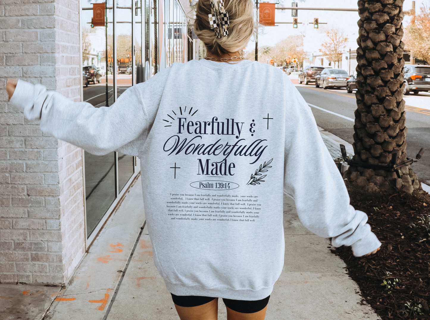 Christian Crewneck | Fearfully and Wonderfully Psalm Sweatshirt, Front & Back Print