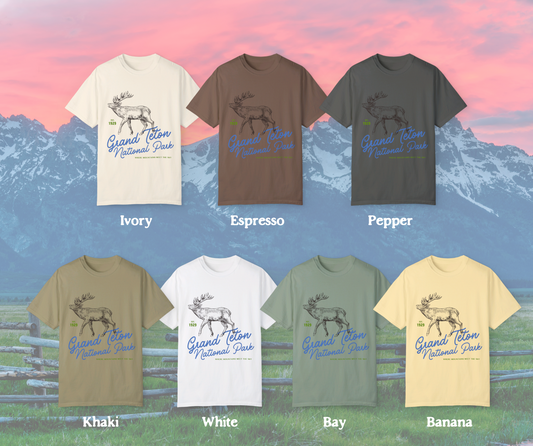 Grand Teton National Park Comfort Colors T-Shirt – Vintage Elk Design, Relaxed Fit Outdoor Tee