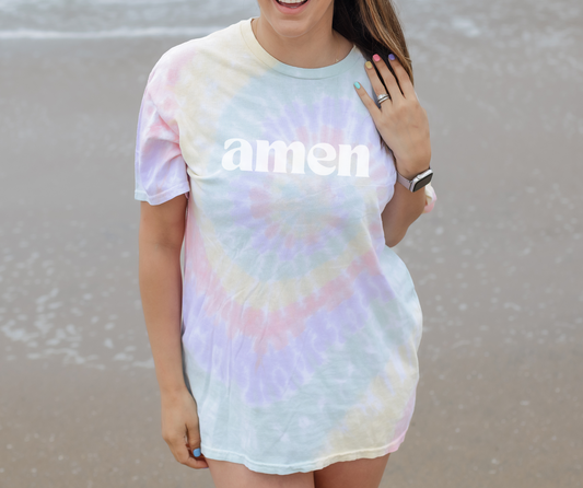 Tie-Dye Amen T-Shirt – Christian Graphic Tee – Trendy Faith Apparel