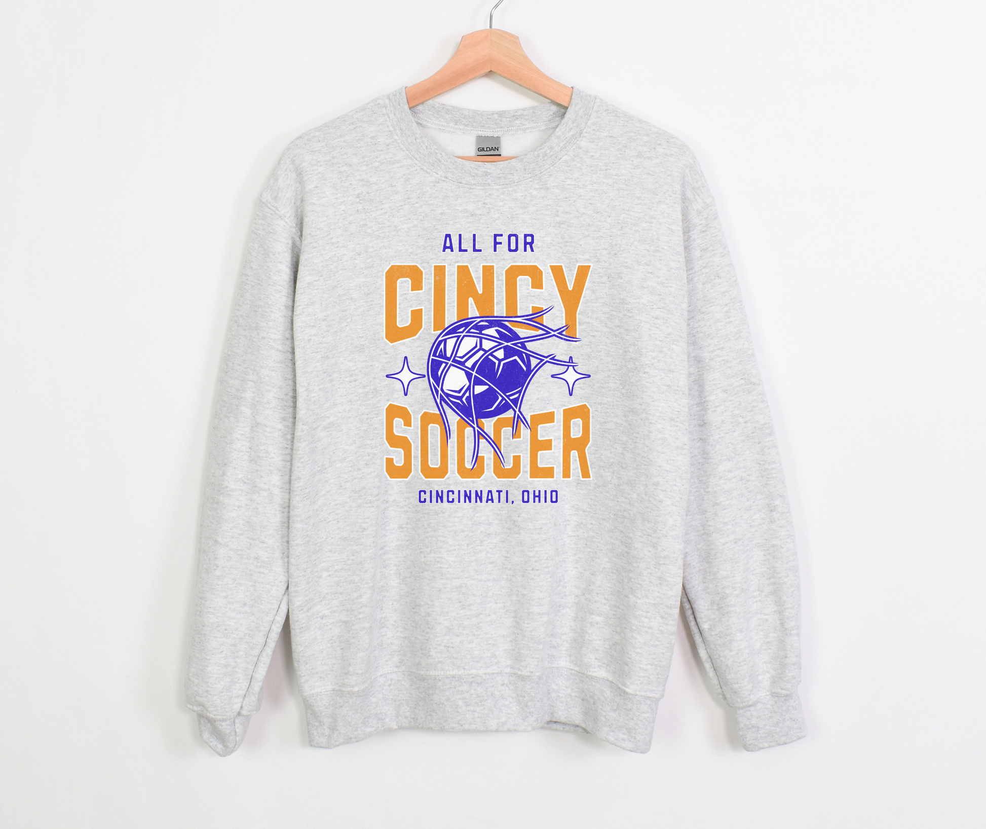 Cincinnati Soccer Orange and Blue Futbol Gameday Crewneck Sweatshirt