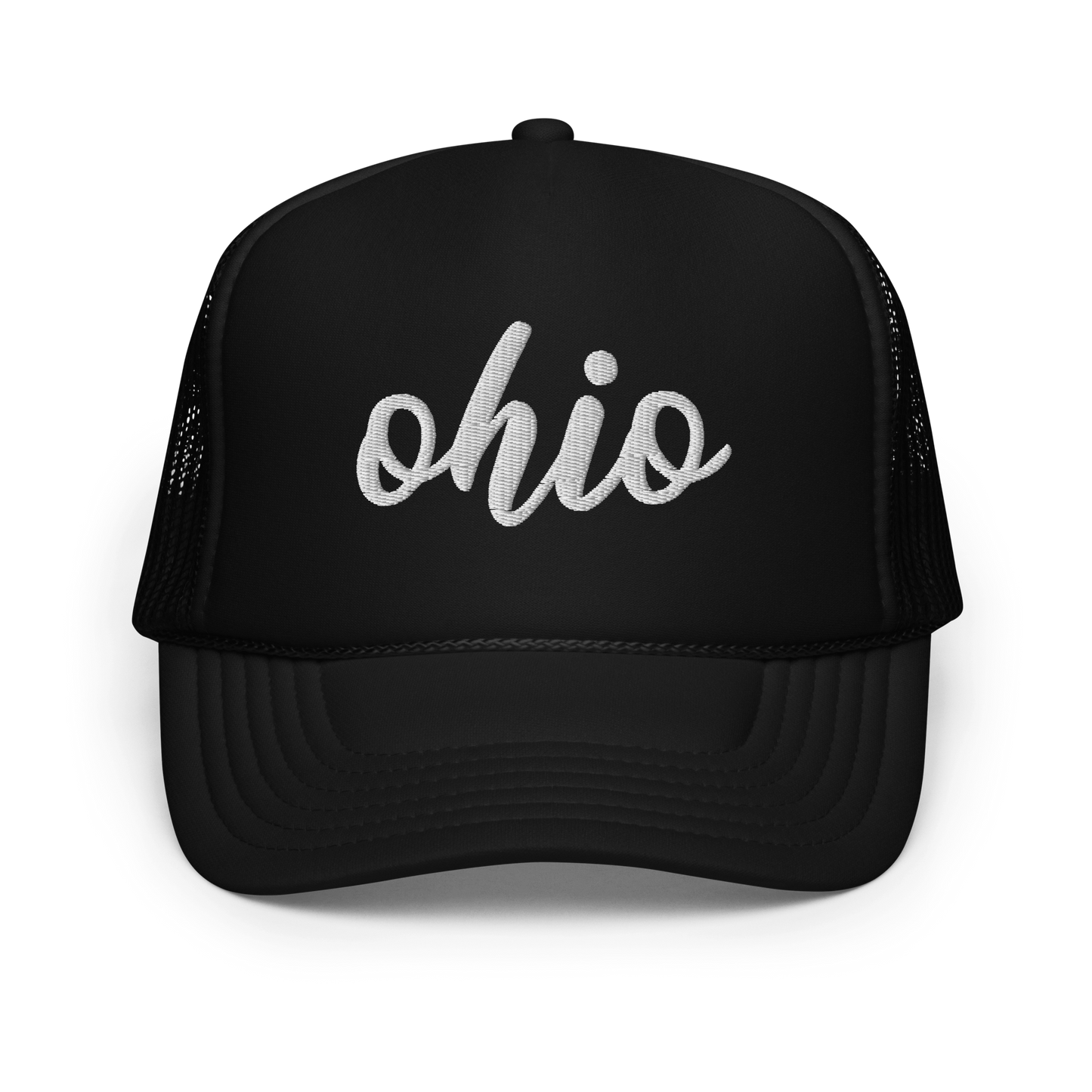 Embroidered Ohio Trucker Hat, Simple Script Ohio Foam trucker hat