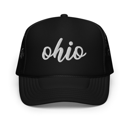 Embroidered Ohio Trucker Hat, Simple Script Ohio Foam trucker hat