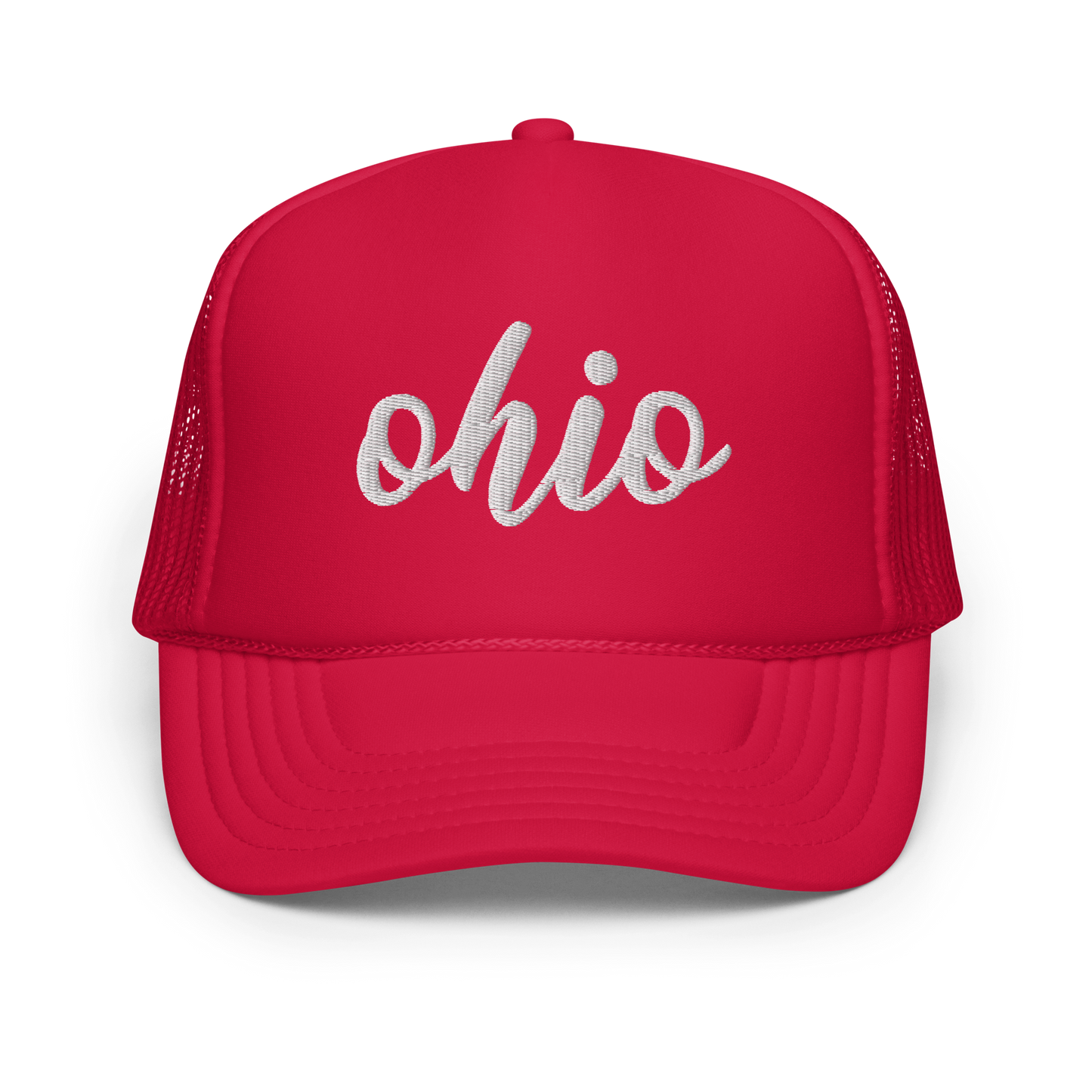 Embroidered Ohio Trucker Hat, Simple Script Ohio Foam trucker hat