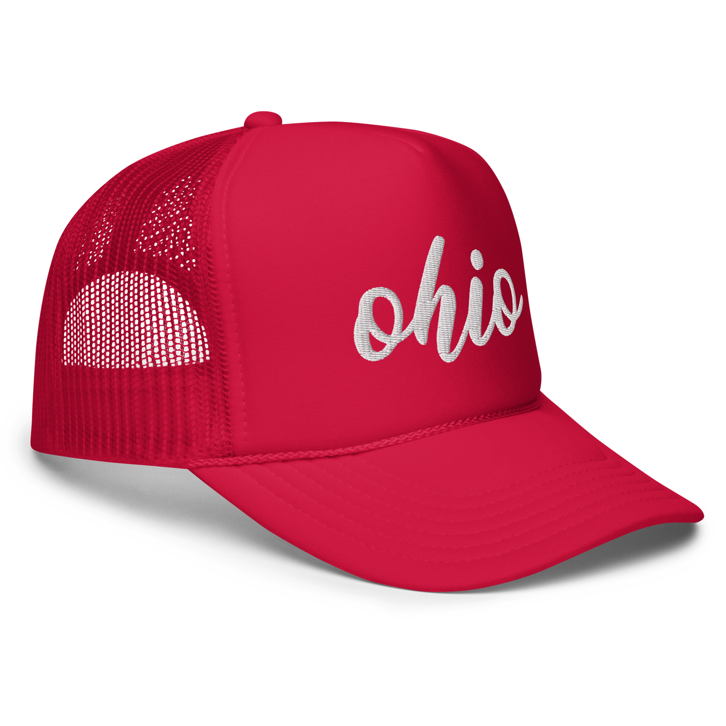 Embroidered Ohio Trucker Hat, Simple Script Ohio Foam trucker hat