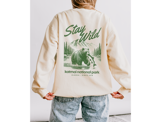 Katmai National Park Sweatshirt | Stay Wild Comfort Colors Crewneck | Granola Girl Outdoorsy Pullover