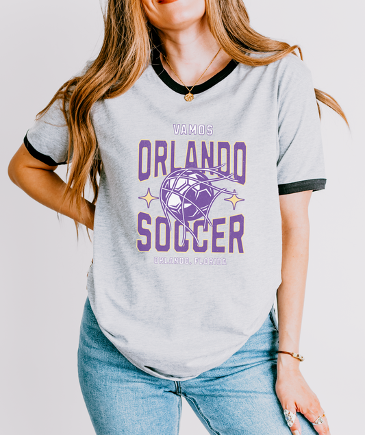 Orlando Soccer Ringer T-Shirt – Unisex Fit Futbol Gameday Tee, Retro-Inspired Fan Shirt
