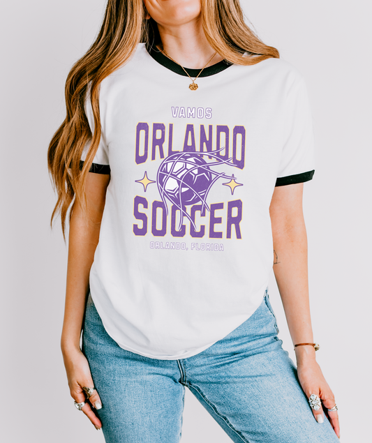 Orlando Soccer Ringer T-Shirt – Unisex Fit Futbol Gameday Tee, Retro-Inspired Fan Shirt